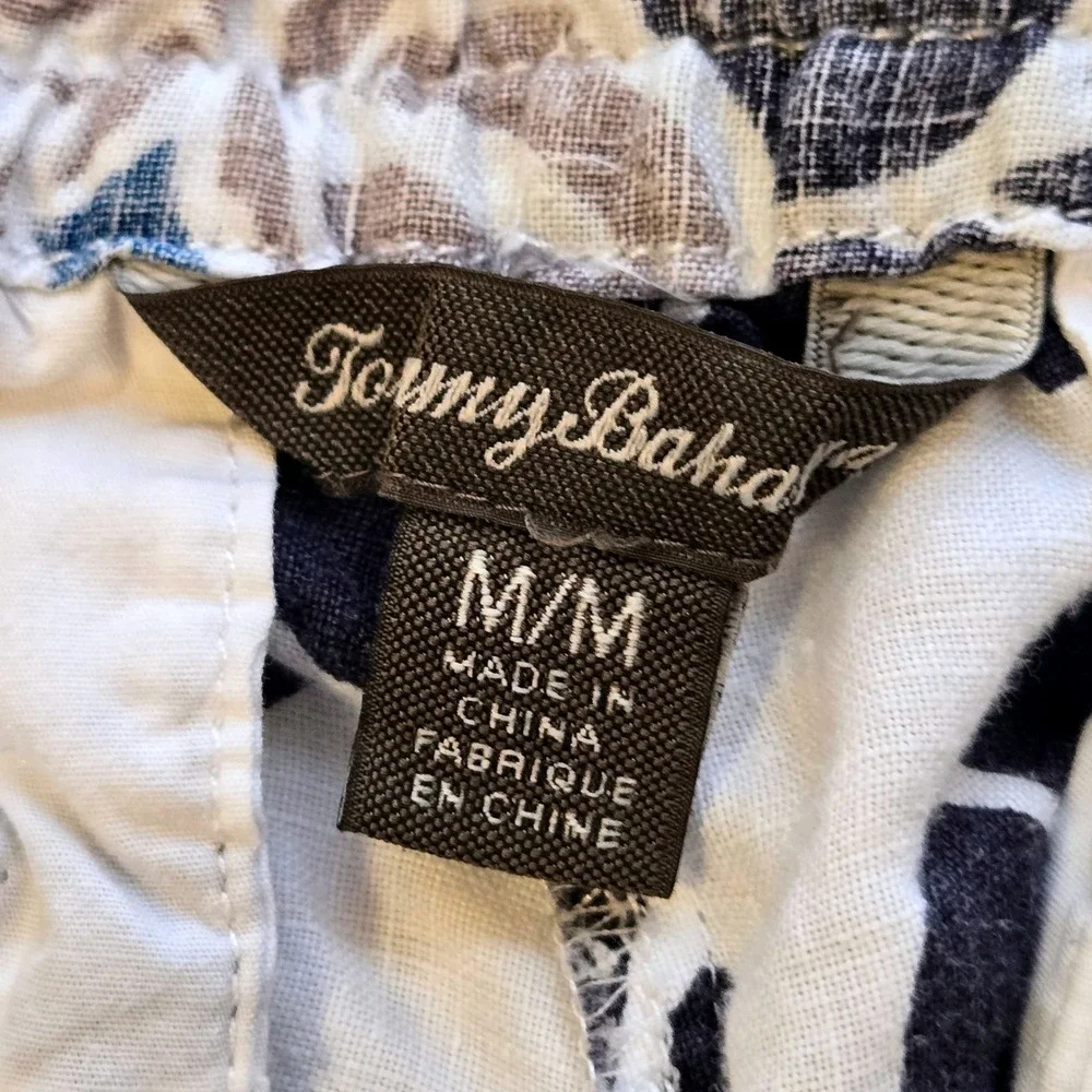 Tommy Bahama Mens Tropical 100%‎ Linen Floral Shorts White Blue Hibiscus Size M